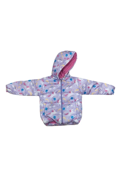 Life For Moda Kız Unicorn Desenli İçi Polar Astarlı Kapüşonlu Su Geçirmez Mont - 2