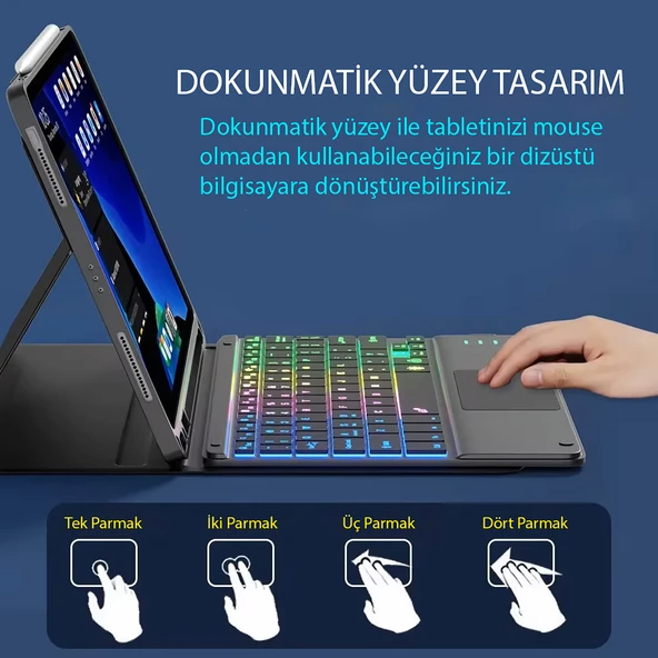 TriLine 9.7” RGB Renkli Aydınlatmalı İngilizce Bluetooth Klavye 24.5X17.5 cm İnce Slim Şarj Edilebilir - Resim 3