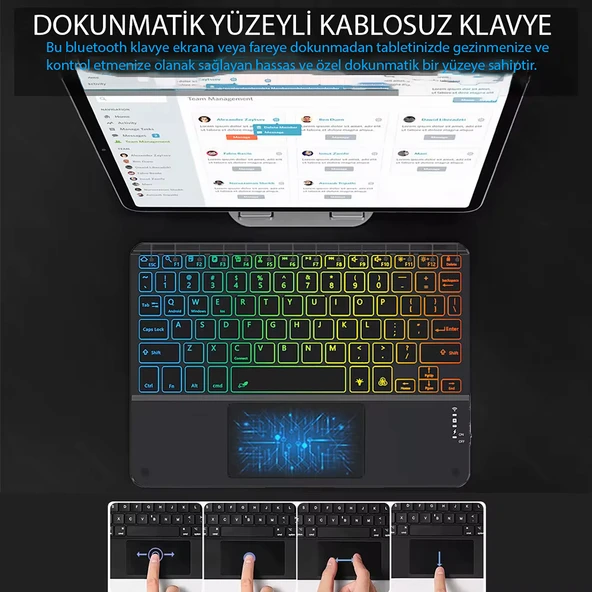 TriLine 9.7” RGB Renkli Aydınlatmalı İngilizce Bluetooth Klavye 24.5X17.5 cm İnce Slim Şarj Edilebilir - Resim 5