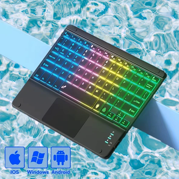 TriLine 9.7” RGB Renkli Aydınlatmalı İngilizce Bluetooth Klavye 24.5X17.5 cm İnce Slim Şarj Edilebilir ürün görseli 1