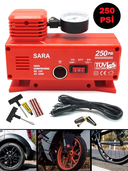 ROWERMAX Alman 220 Volt-12 Volt 250 Psi Psi Kompresör Lastik Hava Şişirme Oto Pompası Tamir Kiti - 1