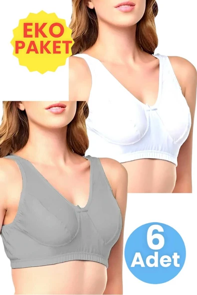 Uniquetrenders   Kadın Pamuklu Penye Yarım Atlet 3 Beyaz 3 Gri - 6
