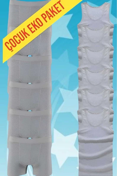 Uniquetrenders   Erkek Çocuk İkili Set Pamuklu Penye 6 Atlet 6 Boxer - 6