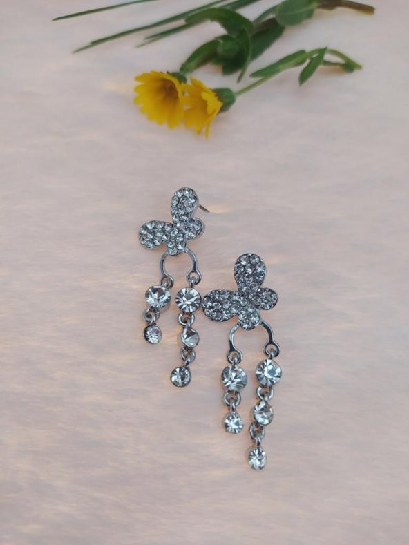 Vintage Otantik Sevimli Sallantılı Anadolu Kelebek Swarovski Taşlı Küpe