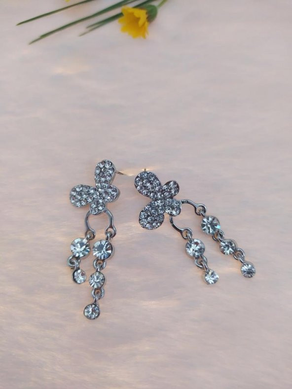 Vintage Otantik Sevimli Sallantılı Anadolu Kelebek Swarovski Taşlı Küpe - 3