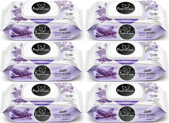 Papilion Islak Havlu Mendil 100 Yaprak Lavanta (6 Lı Set) 600 Yaprak