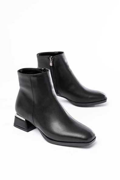 Siyah Topuklu Fermuarlı Günlük Kadın Bot - Resim 3