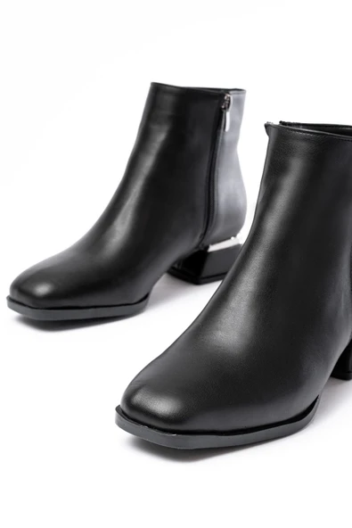 Siyah Topuklu Fermuarlı Günlük Kadın Bot - Resim 5