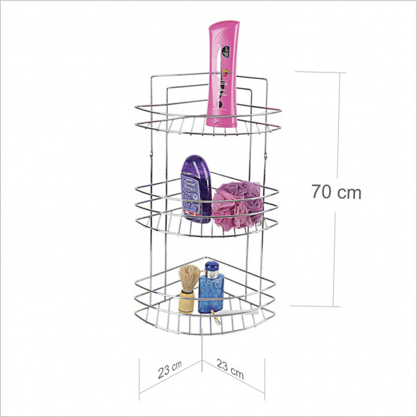 Banyo Wc Küvet Yanı Duşakabin Köşesi İçin 3 Katlı En Güzel Krom Çelik Köşelik Sabunluk Şampuanlık - 2