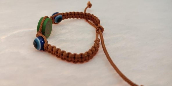 Sevimli Nazar Boncuklu Hipnoz Figürlü Örgü Ayarlanabilir Bileklik Kahverengi - 2