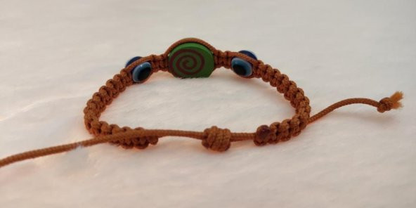 Sevimli Nazar Boncuklu Hipnoz Figürlü Örgü Ayarlanabilir Bileklik Kahverengi - 3