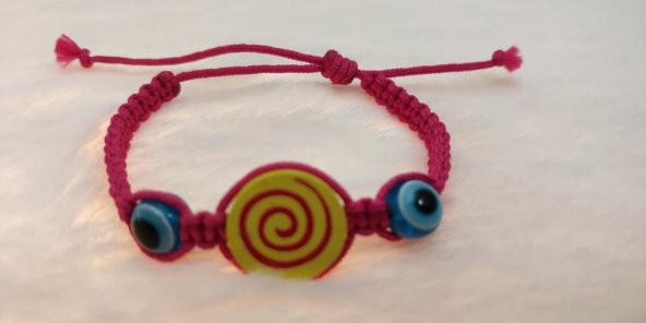 Sevimli Nazar Boncuklu Hipnoz Figürlü Örgü Ayarlanabilir Bileklik Pembe