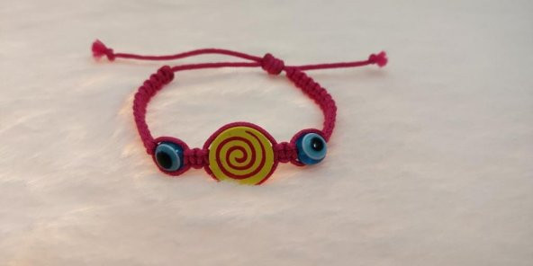 Sevimli Nazar Boncuklu Hipnoz Figürlü Örgü Ayarlanabilir Bileklik Pembe - 2