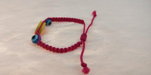 Sevimli Nazar Boncuklu Hipnoz Figürlü Örgü Ayarlanabilir Bileklik Pembe - 3