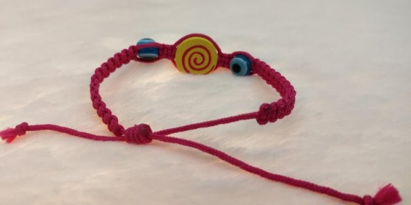 Sevimli Nazar Boncuklu Hipnoz Figürlü Örgü Ayarlanabilir Bileklik Pembe - 4