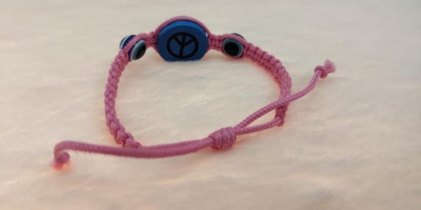 Sevimli Nazar Boncuklu Barış Sembollü Örgü Ayarlanabilir Bileklik Pembe - 3