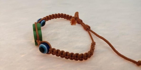 Sevimli Nazar Boncuklu Çiçek Kalp Örgü Ayarlanabilir Bileklik Kahverengi - 2