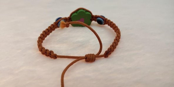 Sevimli Nazar Boncuklu Çiçek Kalp Örgü Ayarlanabilir Bileklik Kahverengi - 3