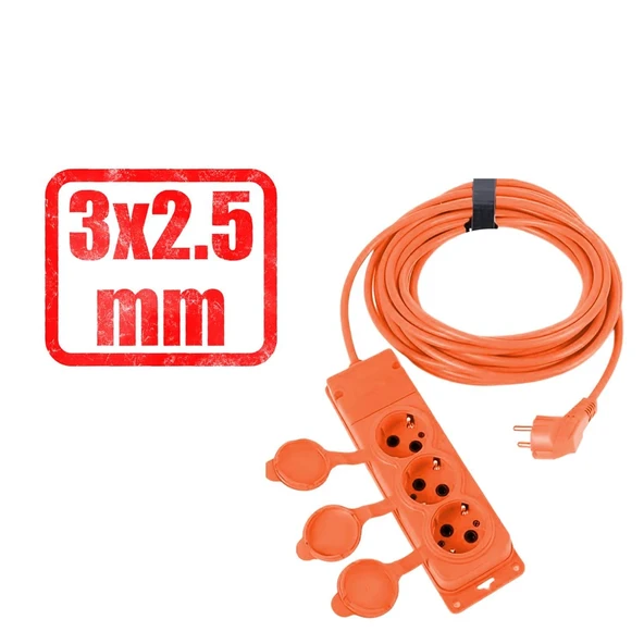Monofaze CCA Uzatma Kablosu 3x2.5 mm Çoğaltıcı Seyyar Topraklı Kapaklı 3'lü Grup Priz Fiş 20 Metre - 5