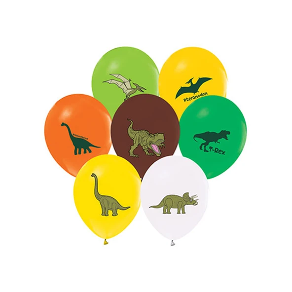 Jurassic Temalı Pastel Balon Karışık Renk (20 Adet)