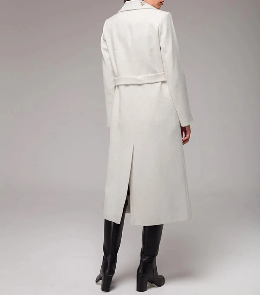 Tam Boy Kaşe Kaşmir Ekru Kaban - Resim 4