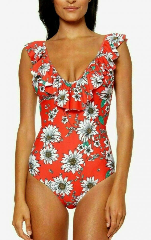 Çiçekli Fırfırlı Tek Parça Mayo