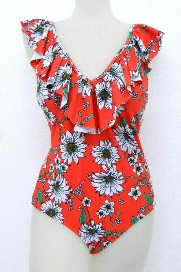 Çiçekli Fırfırlı Tek Parça Mayo - 4