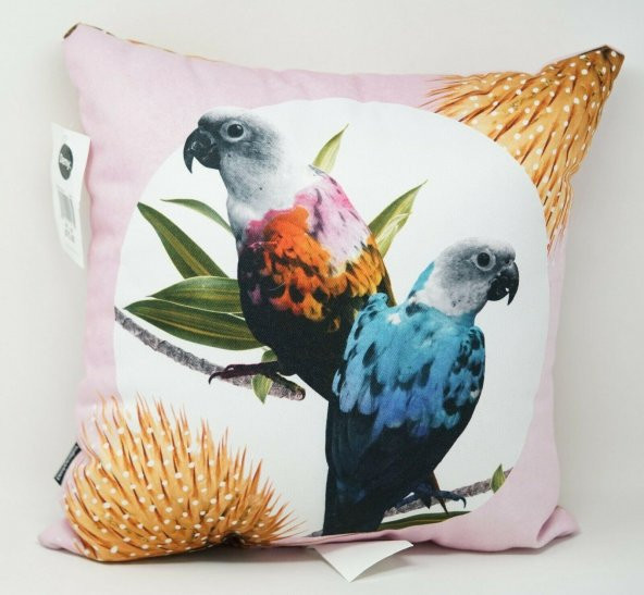 Deny Tropikal Papağan Kuş Desenli Dekoratif Yastık