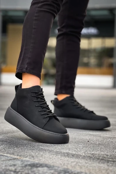 LE10 Bağcıklı Erkek Yüksek Siyah Taban Siyah Spor Bot - 2