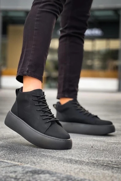 LE10 Bağcıklı Erkek Yüksek Siyah Taban Siyah Spor Bot - 3