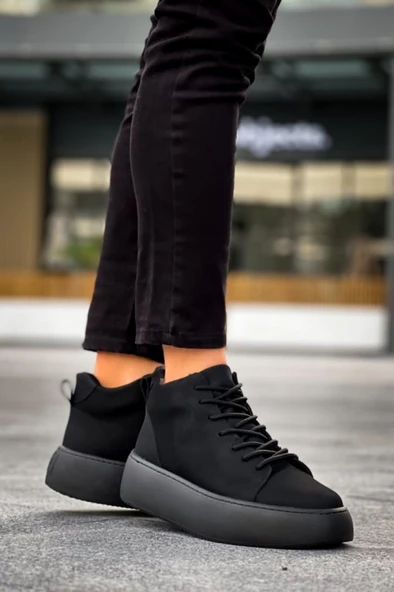 LE10 Bağcıklı Erkek Yüksek Siyah Taban Siyah Spor Bot - 4