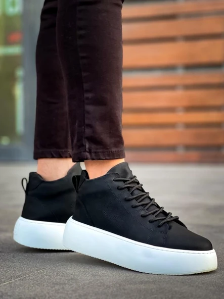 LE10 Bağcıklı Erkek Yüksek Taban Siyah Spor Bot - Resim 4