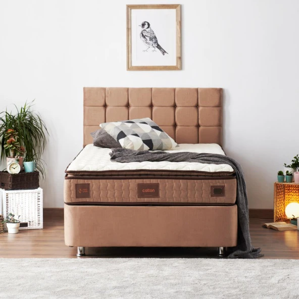 Niron  W. Cotton 120x200 cm Tek Kişilik Pedli Yatak Baza Başlık Takımı - Kumaş Baza, Başlık ve Yatak Seti