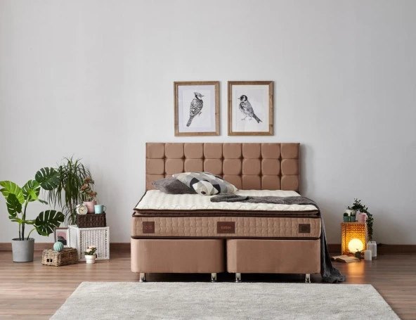 Niron  W. Cotton 140x190 cm Çift Kişilik Pedli Yatak Baza Başlık Takımı - Kumaş Baza, Başlık ve Yatak Seti - Resim 2