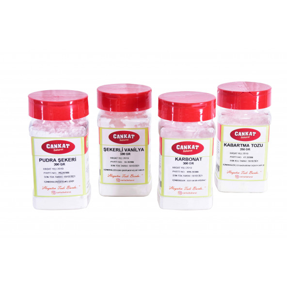 CANKAT BAHARAT PUDRA ŞEKERİ , ŞEKERLİ VANİLYA , KARBONAT , KABARTMA TOZU 4 ' LÜ SET