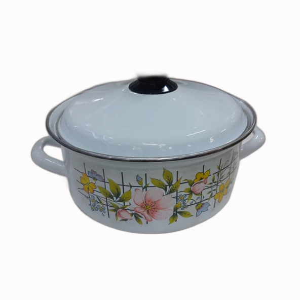 Yuvam Emaye Dekorlu 5li Kapaklı Emaye Tencere Seti 16-18-20-22-24 Cm - Resim 3