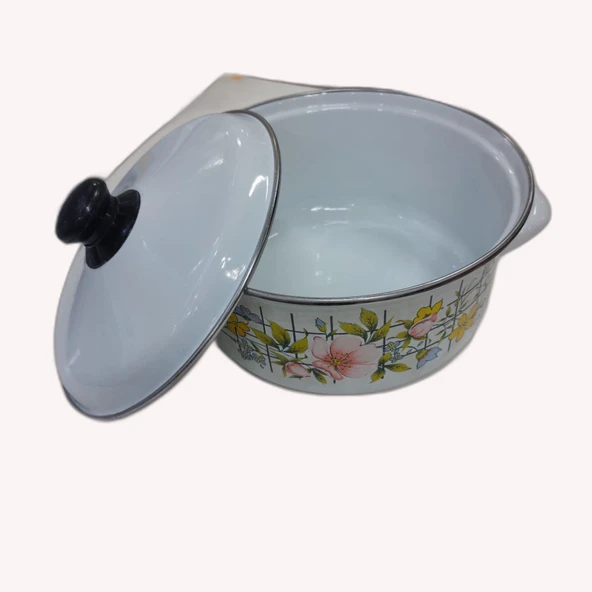 Yuvam Emaye Dekorlu 5li Kapaklı Emaye Tencere Seti 16-18-20-22-24 Cm - Resim 2