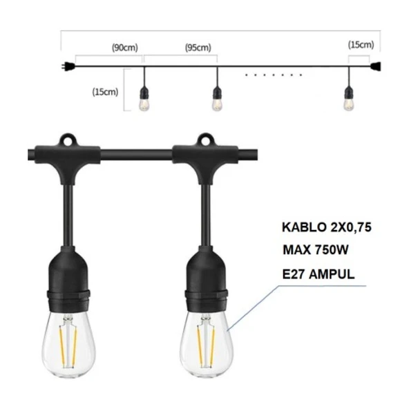 Horoz Elektrik Karnaval Dış Mekan Aydınlatma 20 Li Ampul Takılabilir 10 Mt - 2