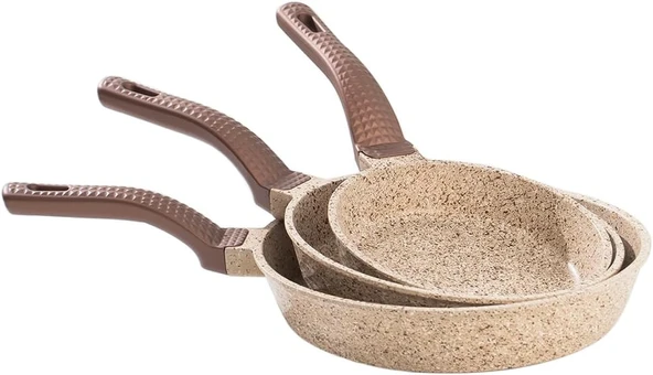 OMS 3737 Döküm Granit 3 Parça Tava Seti Kum Beji (20-24-28 cm)