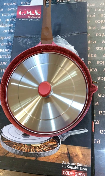 OMS 3293 Çevirme Kapaklı Bazlama Gözleme Balık Tavası Döküm 34 Cm Kırmızı - Resim 4