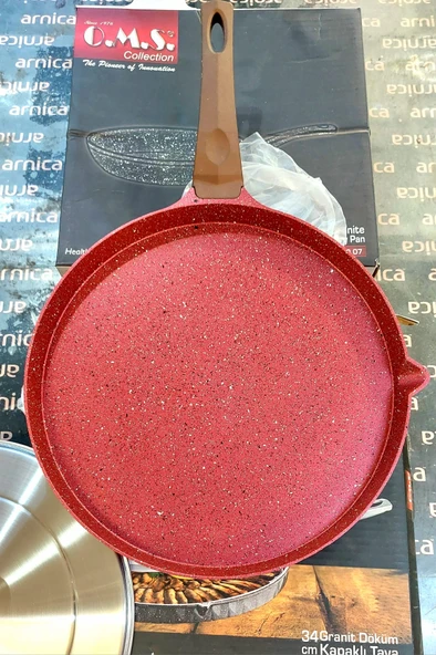 OMS 3293 Çevirme Kapaklı Bazlama Gözleme Balık Tavası Döküm 34 Cm Kırmızı - Resim 2