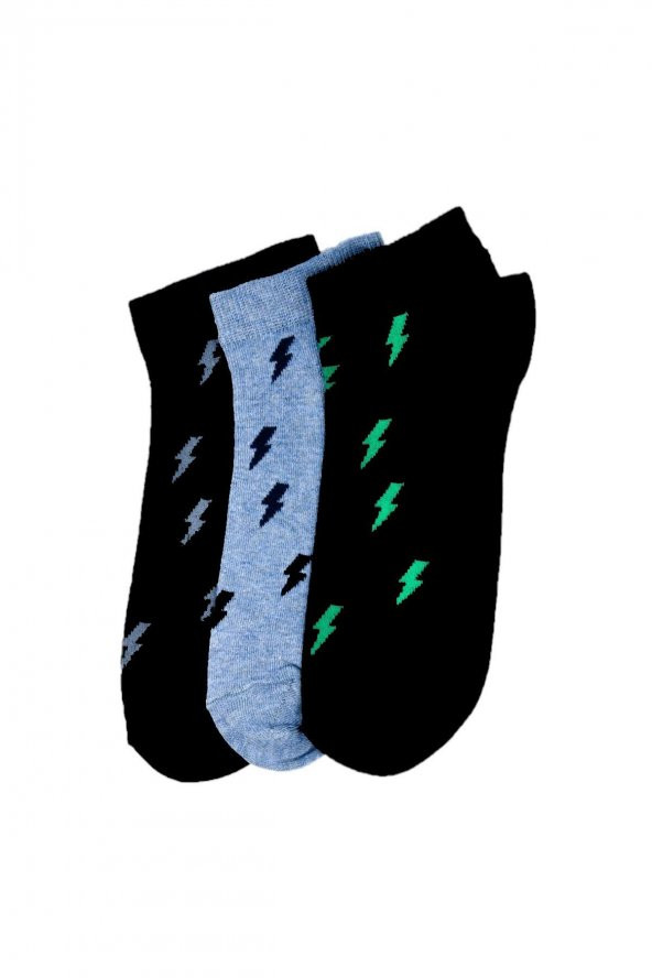 3lü Erkek Şimşek Desenli Çorap 4420-B3
