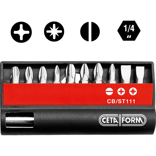 11 Parça (Düz/Yıldız/Pozidriv)  Bits Uç Takımı - 1/4" Bits Tutucu ile - 1