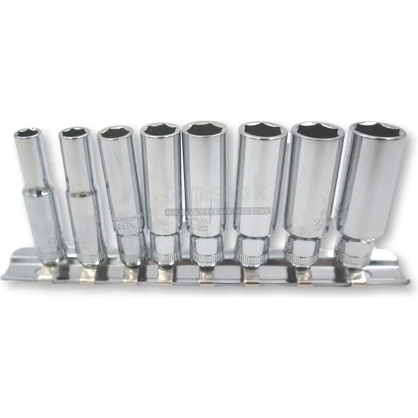 8 Parça 1/4" 6 Köşe Derin Lokma Anahtar Takımı (Raylı) - 1
