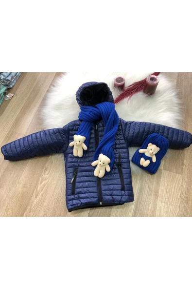 Erkek Çocuk Su Ve Rüzgar Geçirmez Bere Atkılı Mont