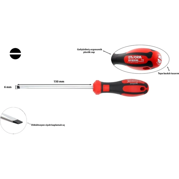 C-PLUS Düz Uçlu Tornavida (Kabin Tipi) - 6.0 x 150 mm - Resim 2
