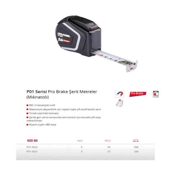 Pro Brake Şerit Metre - 8mx27mm - (Mıknatıslı) - Resim 2