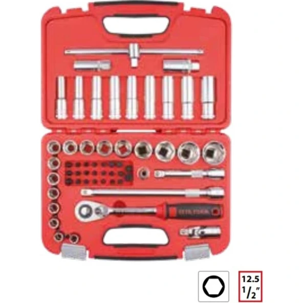 56 Parça 1/2" 6 Köşe Lokma Takımı ürün görseli