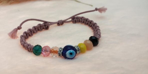 Sevimli Nazar Boncuklu Gül Kurusu  Örgü Ayarlanabilir  Şans Bileklik
