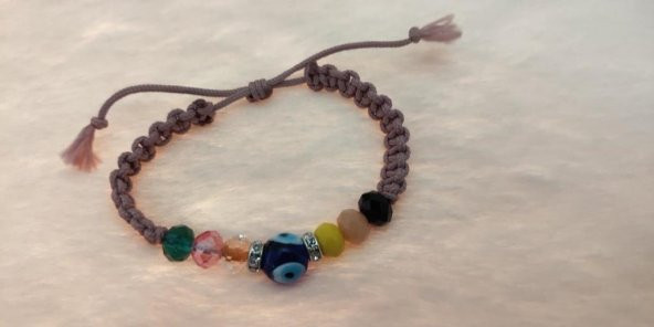 Sevimli Nazar Boncuklu Gül Kurusu  Örgü Ayarlanabilir  Şans Bileklik - 2